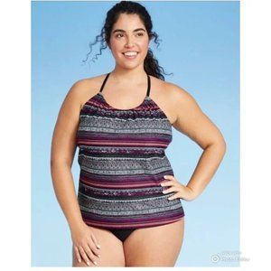 Kona Sol Striped Racerback High Neck Tankini Top 24W NWOT Top Only